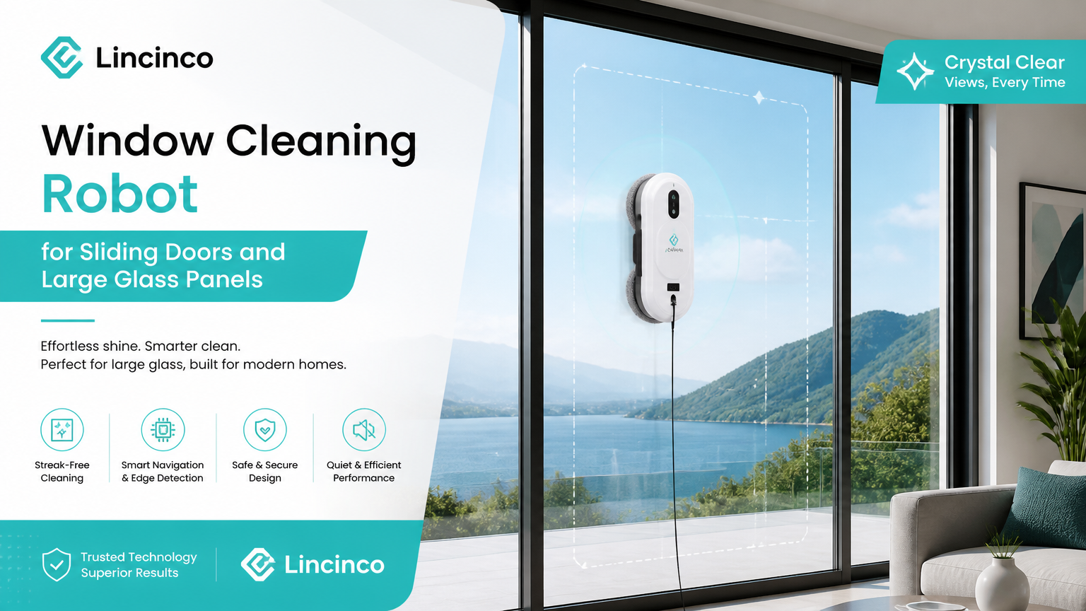 Robot limpiacristales para puertas correderas y grandes paneles de cristal