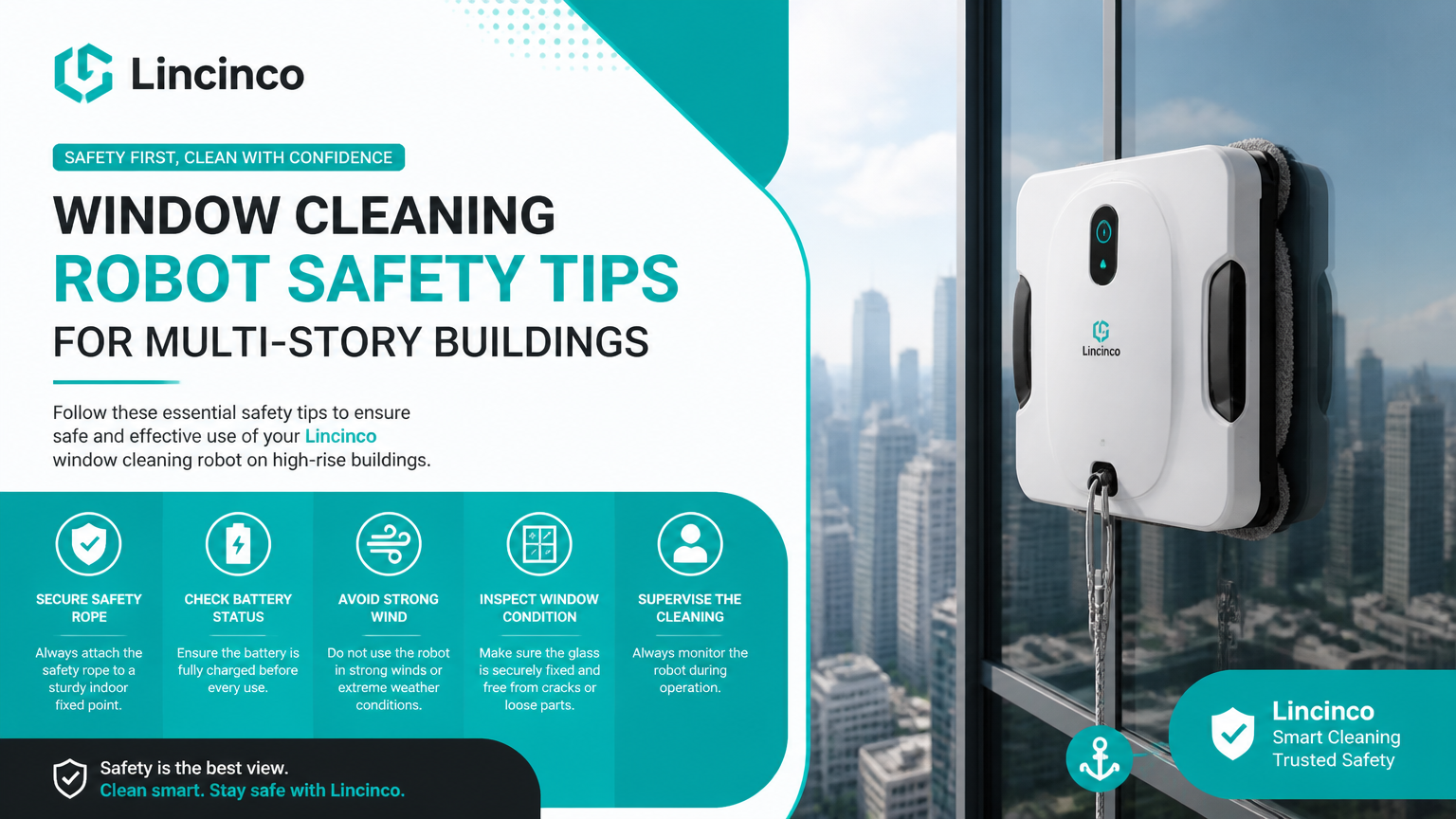 Consejos de seguridad para robots de limpieza de ventanas para edificios de varios pisos