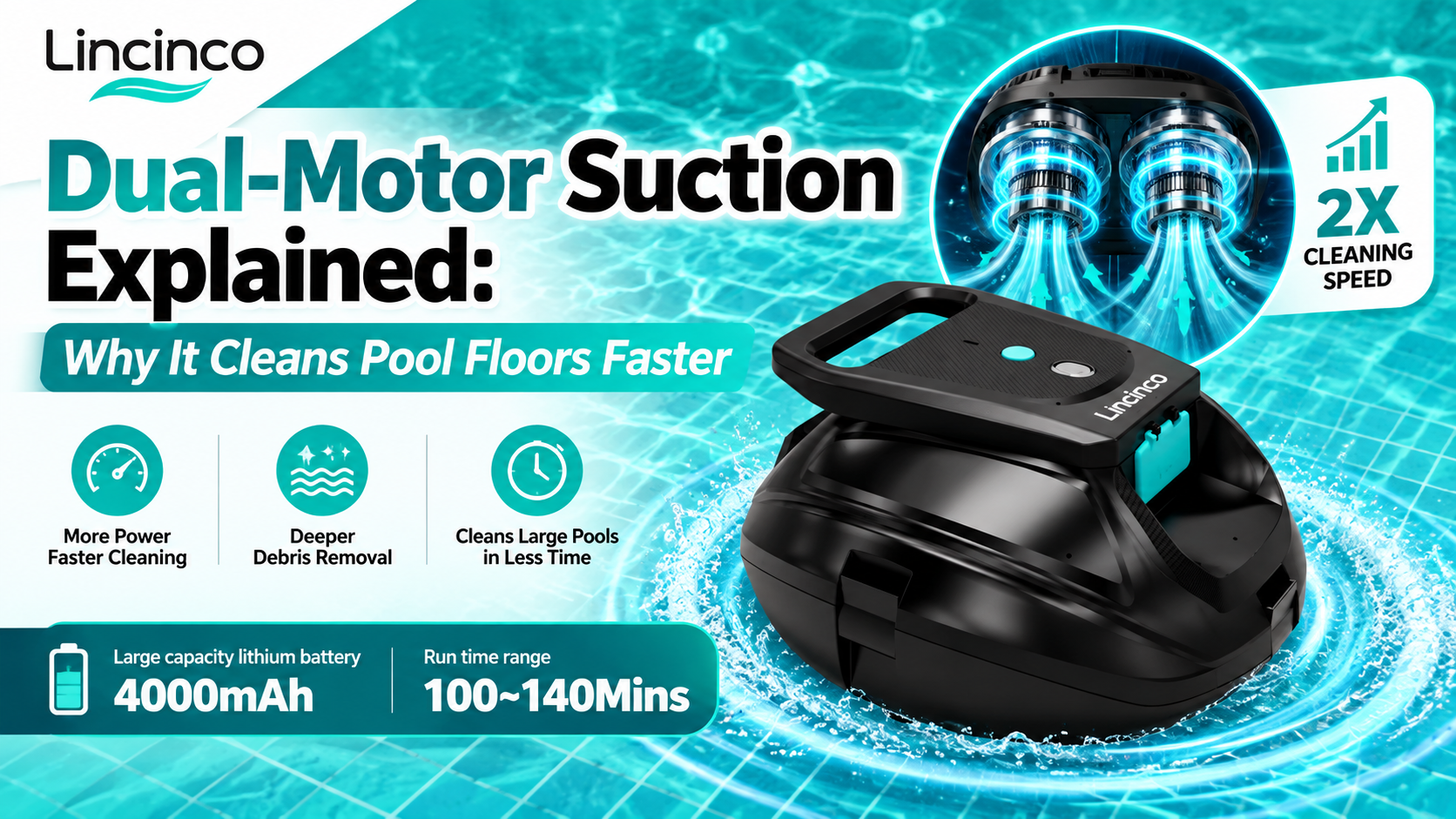 Explicación de la succión de doble motor: por qué limpia los pisos de las piscinas más rápido